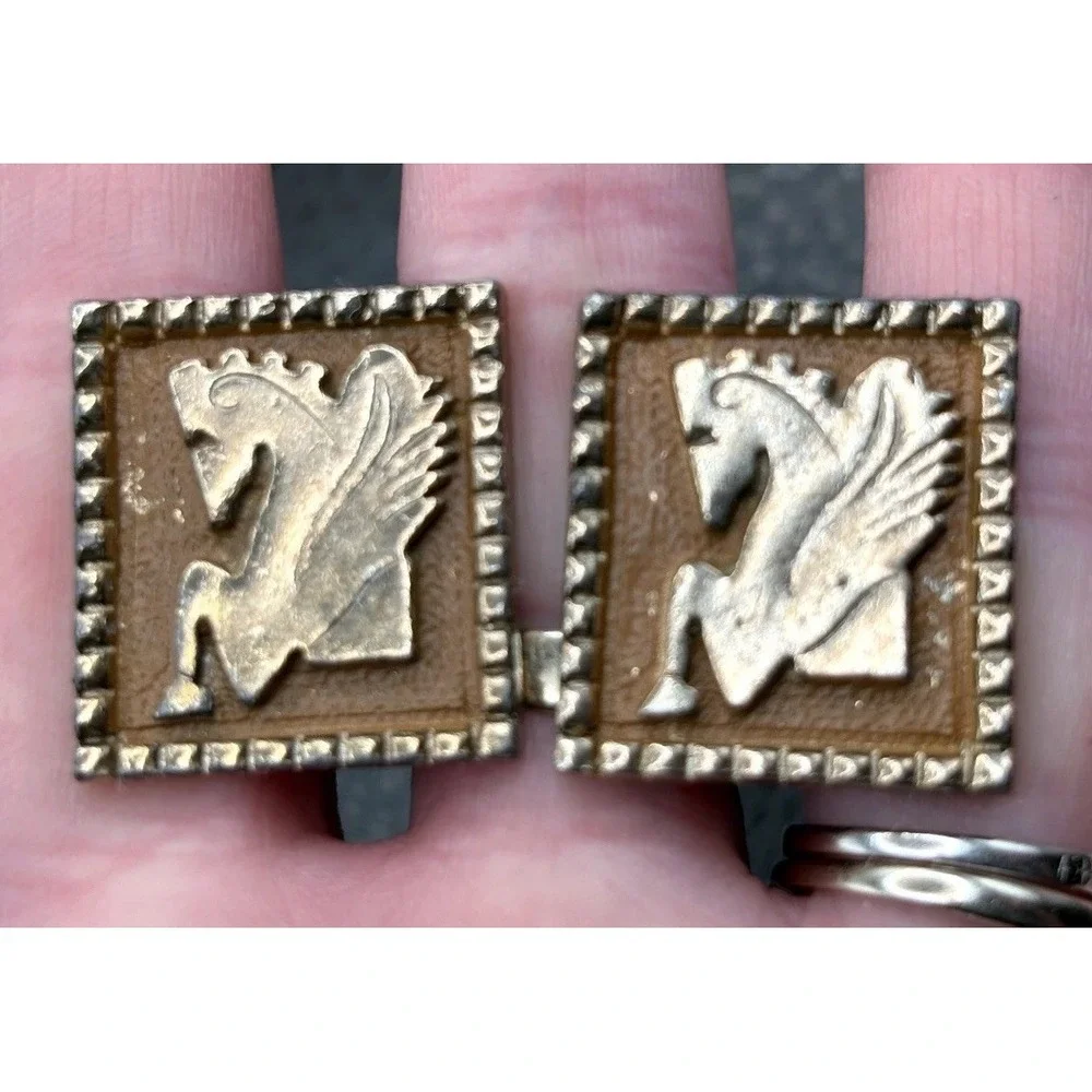 Vintage Horse Pegasus Equestrian Enamel Large Cufflinks Base Metal Gold Tone